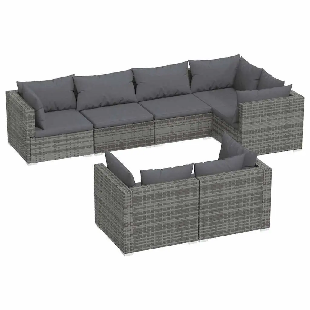 7 Piece Garden Lounge Set Poly Rattan Outdoor Patio Furniture with Cushions Grey