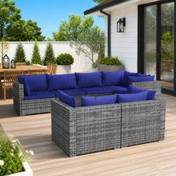 7 Piece Garden Lounge Set Outdoor Patio Furniture Poly Rattan Seating with