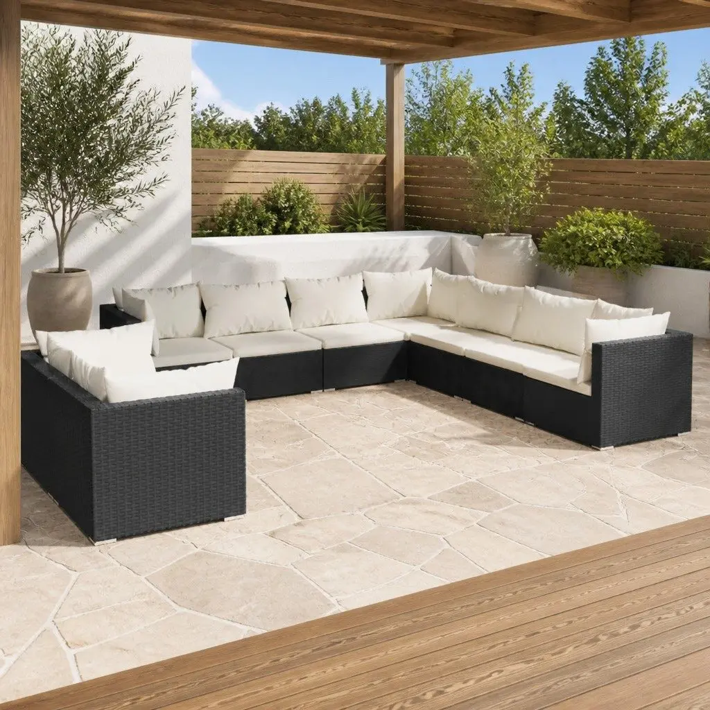 9 Piece Modular Sofa Set Black Poly Rattan Outdoor Furniture Garden Lounge