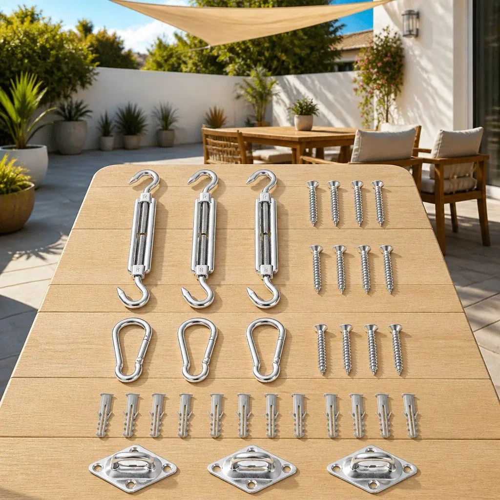 Stainless Steel Fittings Set for Sunshade Sail with Adjustable Turnbuckle and Carabiners 9 Piece