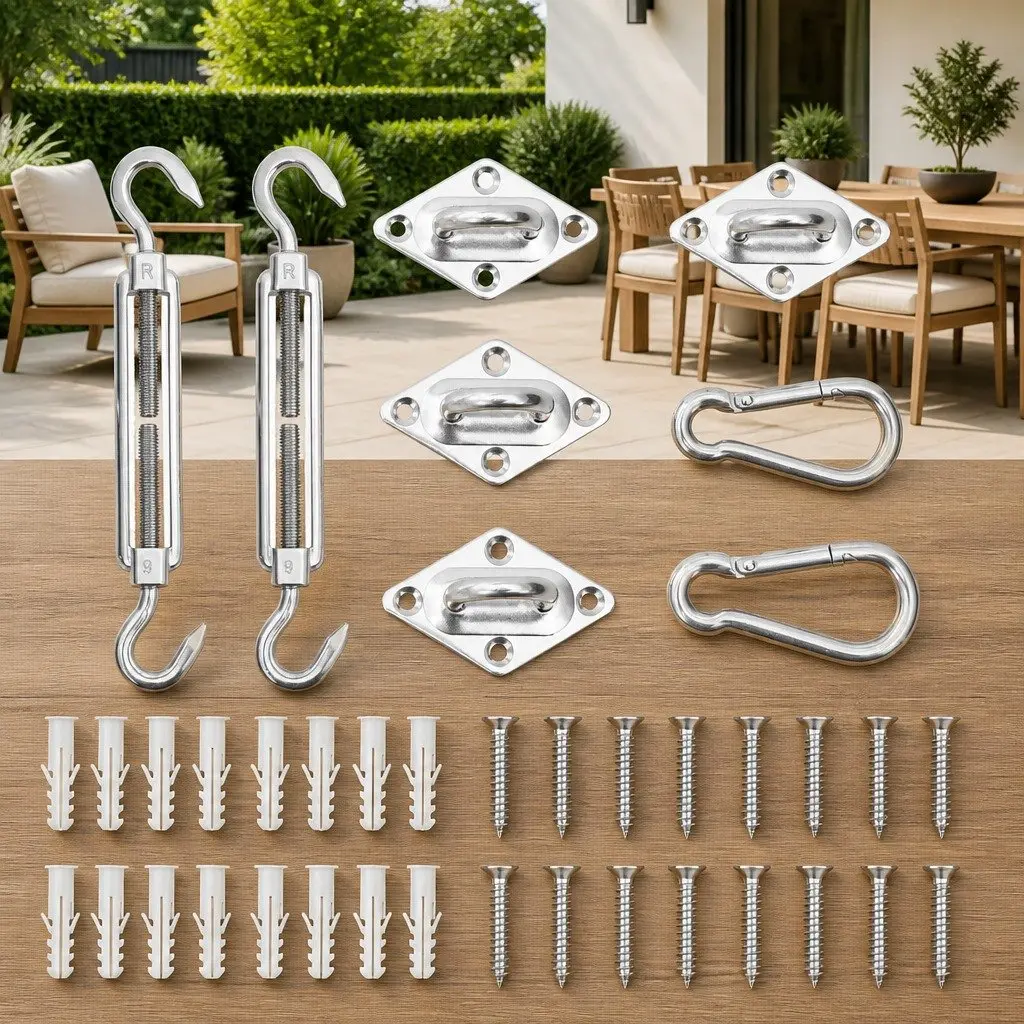 Sunshade Sail Accessory Set Stainless Steel Fittings 8 Piece