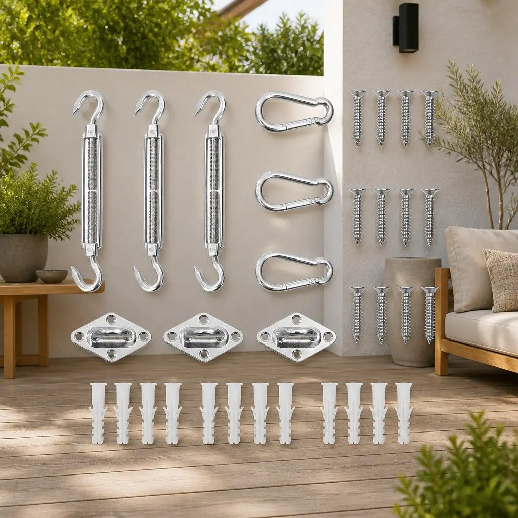 9 Piece Adjustable Shade Sail Fitting Kit Stainless Steel Turnbuckle Carabiner