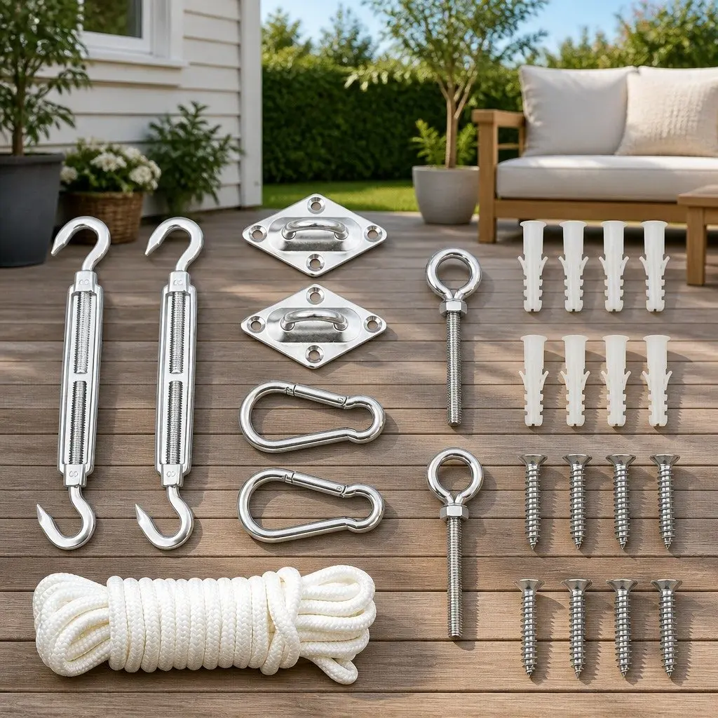 9 Piece Sunshade Sail Accessory Set Stainless Steel Fittings