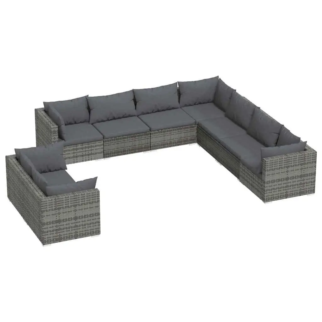 Garden Lounge Set 9 Piece Outdoor Furniture Poly Rattan Grey Patio Sofa Cushions