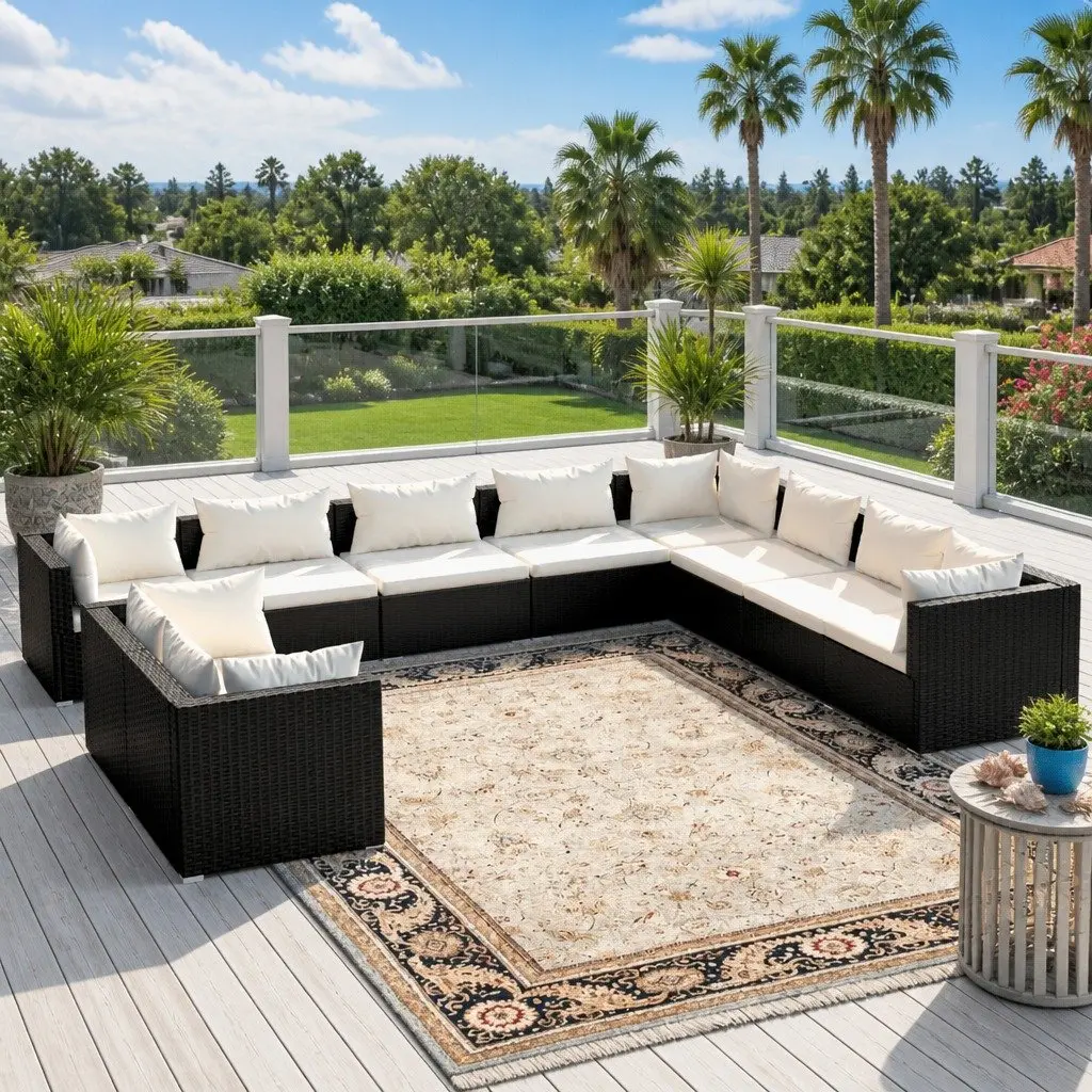 Outdoor Garden Lounge Set 10 Piece Black Poly Rattan Modular Furniture with