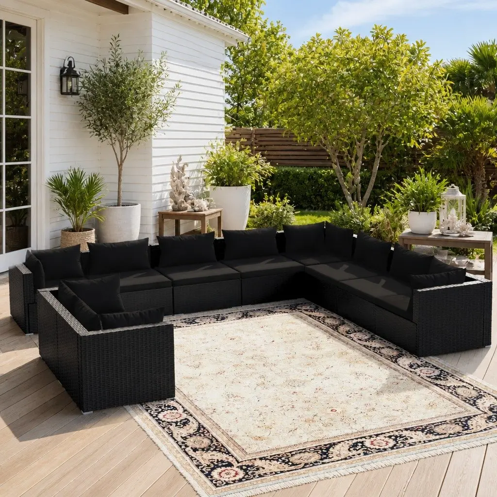 Outdoor Lounge Set 10 Piece Garden Furniture Poly Rattan Patio Sofa with