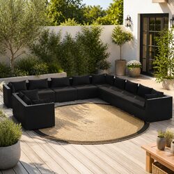 11 Piece Garden Lounge Set with Cushions Black Poly Rattan Modular Patio