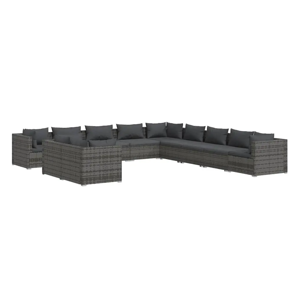 Garden Lounge Set 11 Piece Grey Poly Rattan Outdoor Furniture Sofa with Cushions