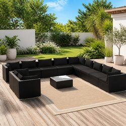 12 Piece Garden Lounge Set Outdoor Patio Furniture Modular Black Poly Rattan