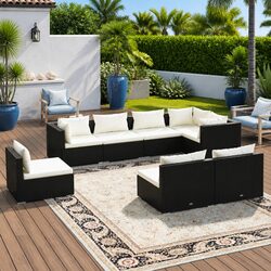 Garden Lounge Set 8 Piece Poly Rattan Outdoor Furniture Black with Cushions