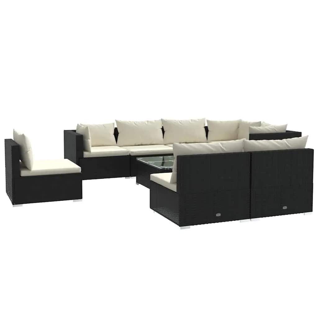 Outdoor Patio Furniture Modular Garden Lounge Set 9 Piece with Black Cushions