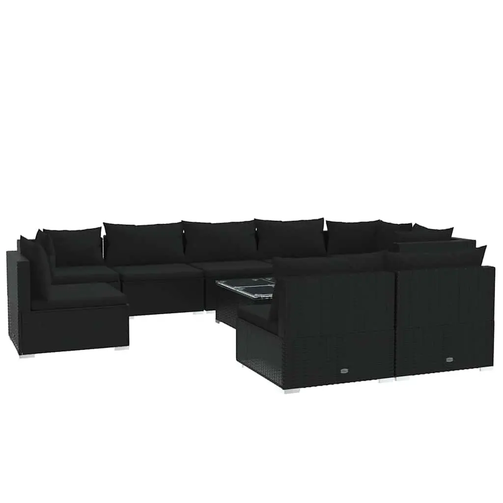 Garden Lounge Set 10 Piece Poly Rattan Outdoor Furniture with Cushions Black