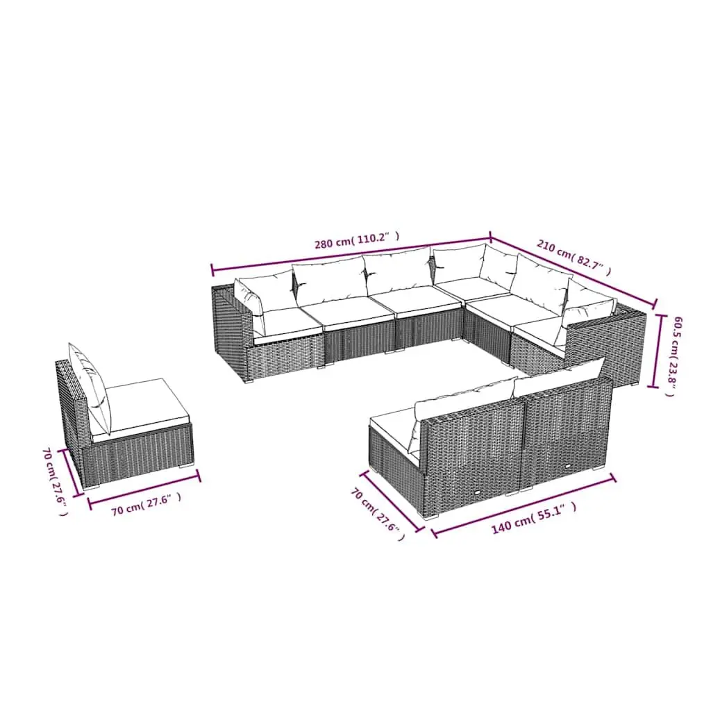 Garden Lounge Set 9 Piece Outdoor Furniture Poly Rattan Patio Sofa Black Modular