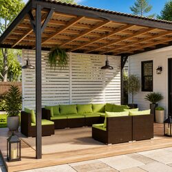 Outdoor Garden Lounge Set 9 Piece Poly Rattan Patio Furniture with Cushions
