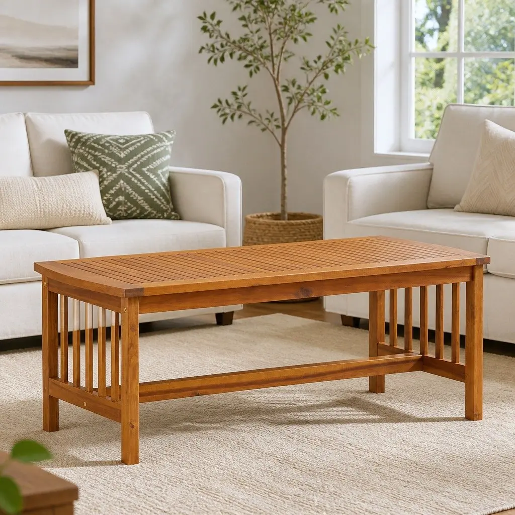 Coffee Table Slatted Top Solid Acacia Wood 102x50x43cm