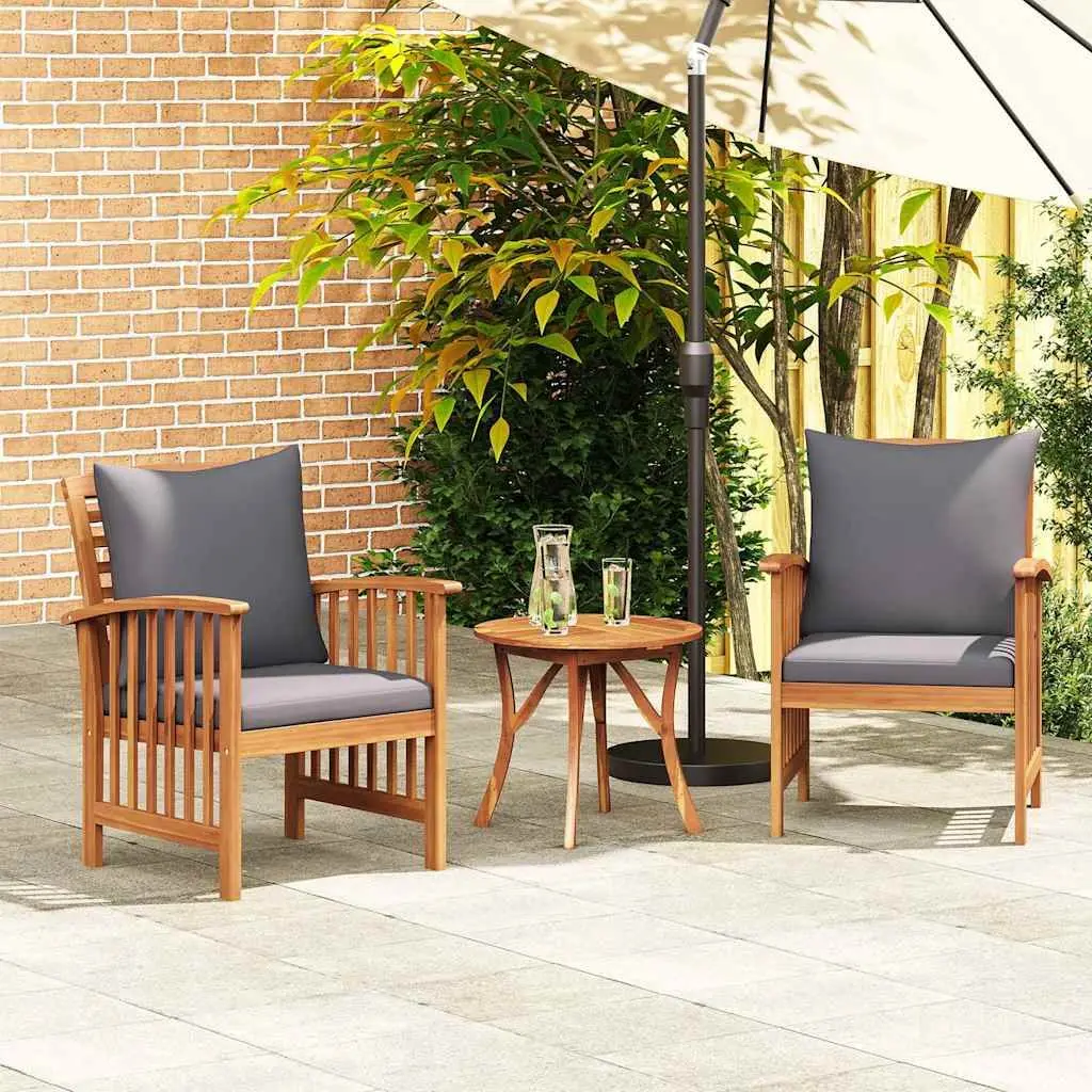 Acacia Wood Outdoor Patio Chairs Set of 2 with Grey Cushions