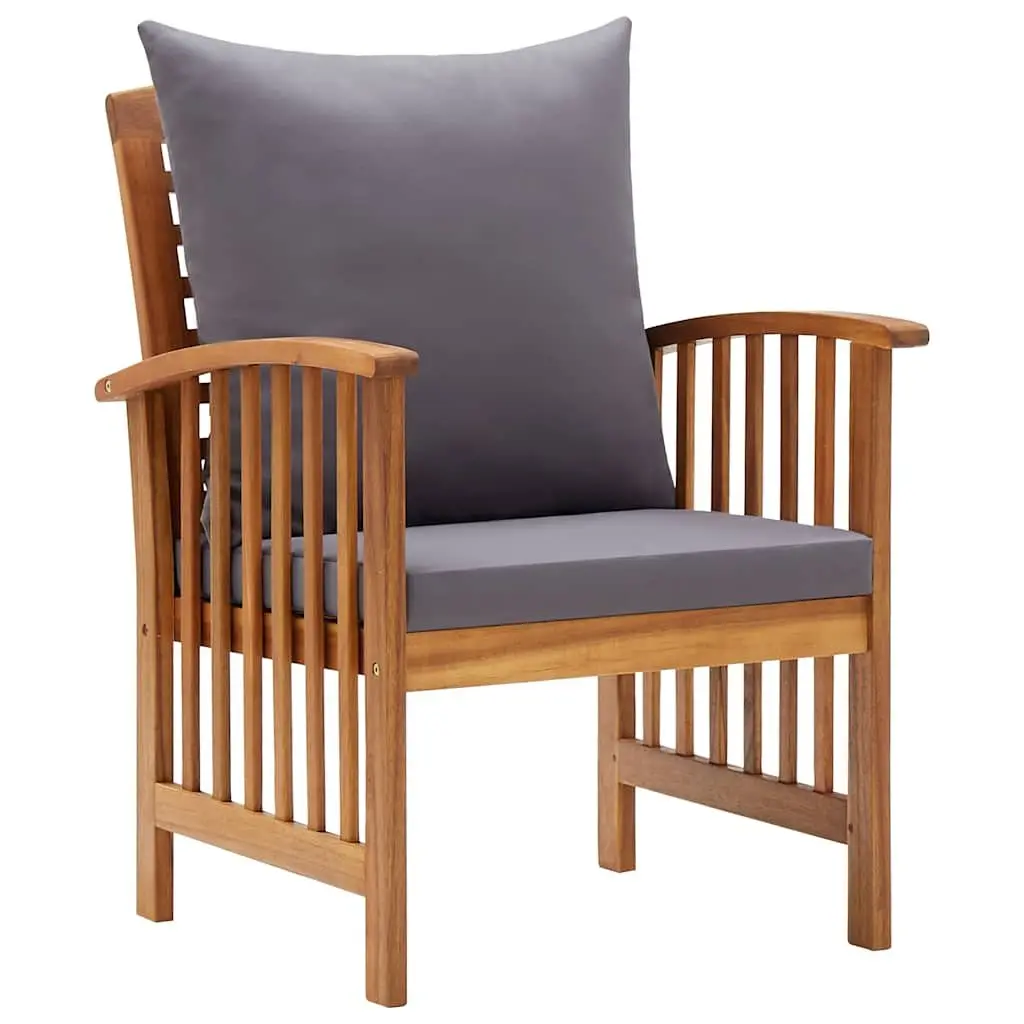 Acacia Wood Outdoor Patio Chairs Set of 2 with Grey Cushions