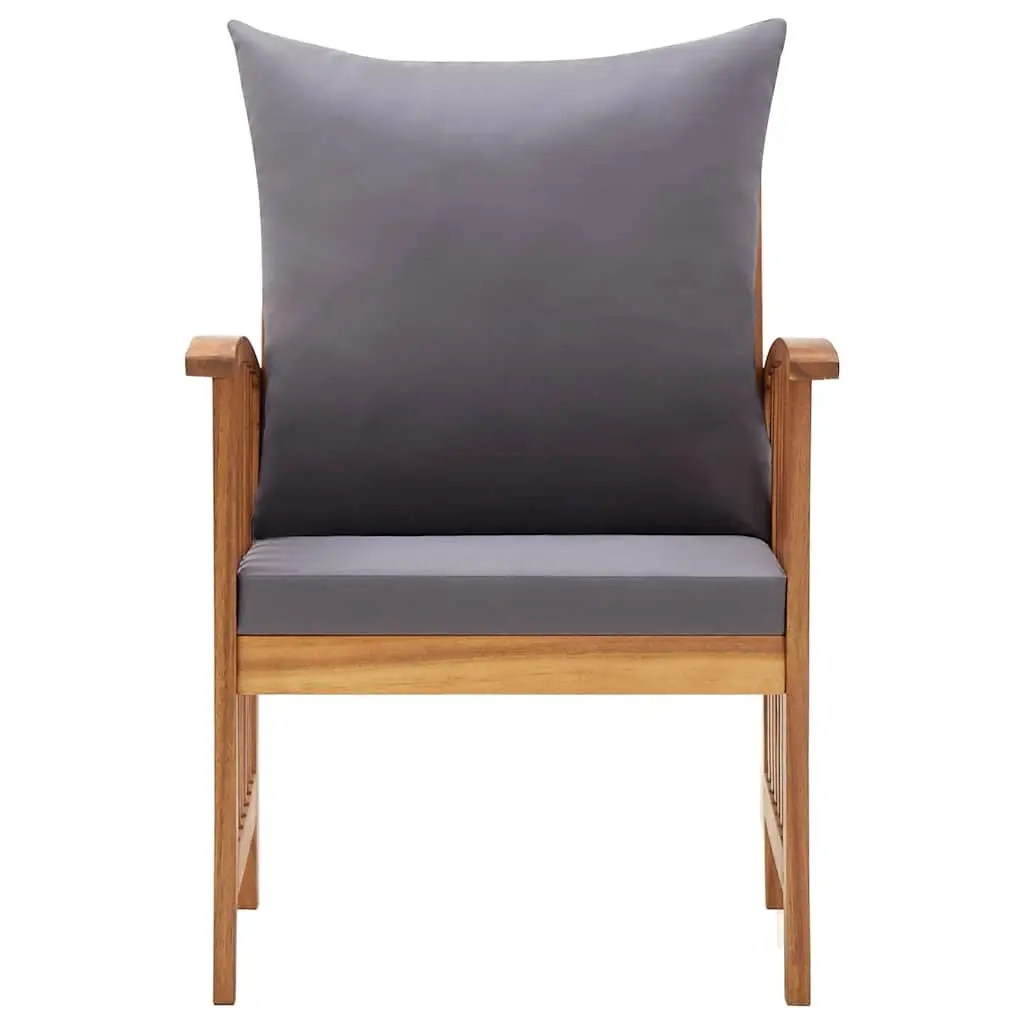 Acacia Wood Outdoor Patio Chairs Set of 2 with Grey Cushions