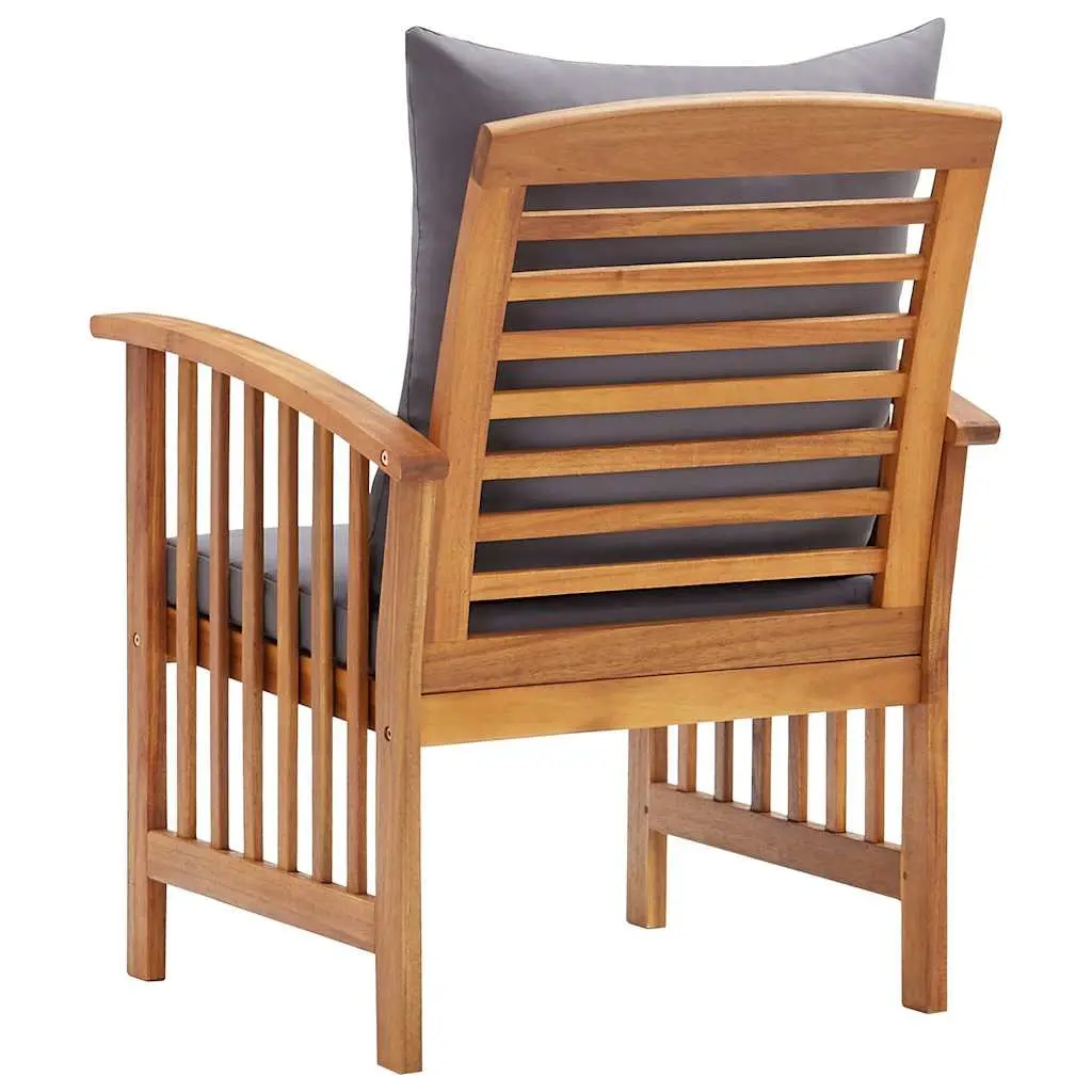 Acacia Wood Outdoor Patio Chairs Set of 2 with Grey Cushions