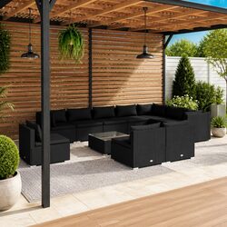 Garden Lounge Set 11 Piece Poly Rattan Outdoor Furniture Black Modular Cushions