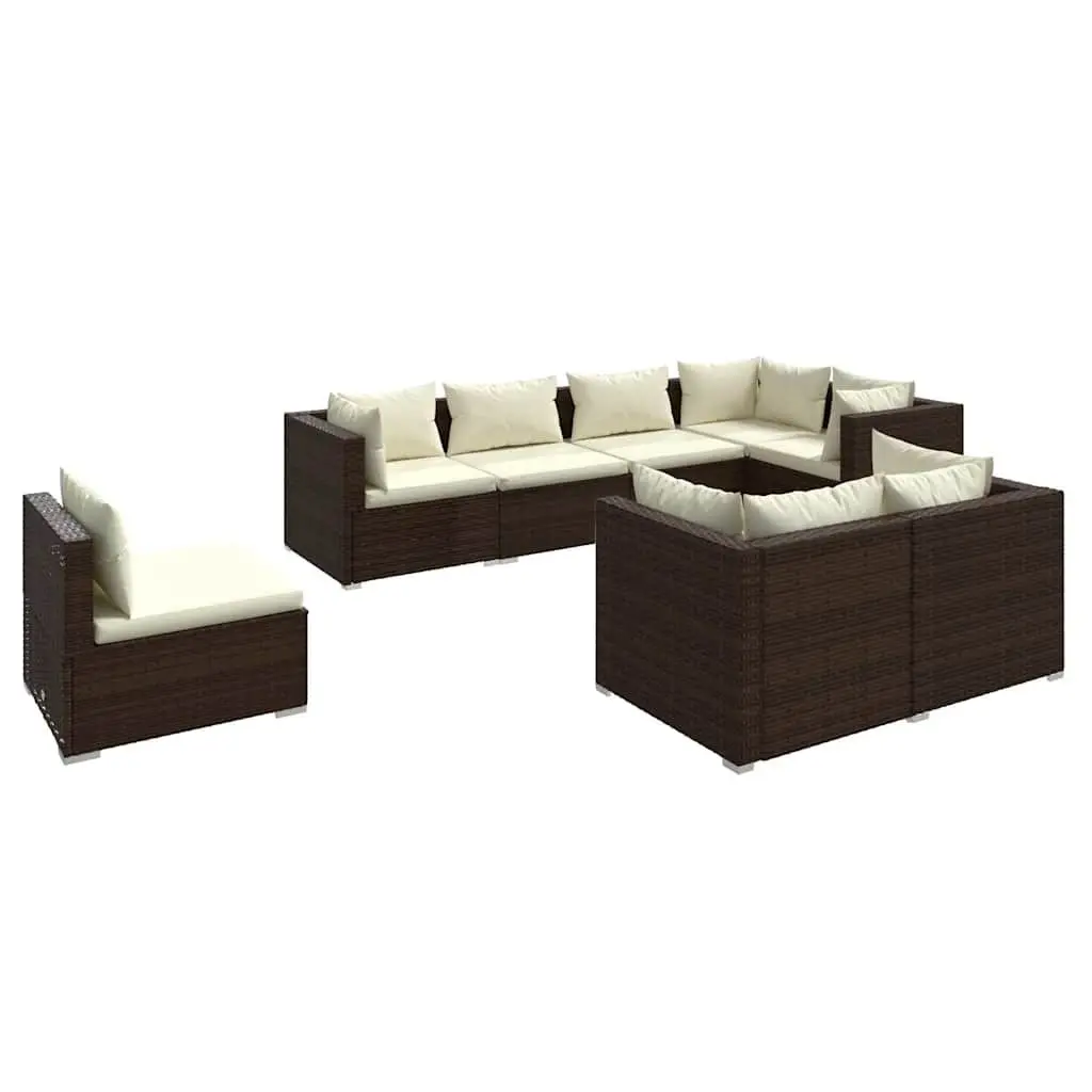 Garden Lounge Set 8 Piece Poly Rattan Outdoor Furniture Brown with Cushions