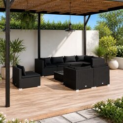 9 Piece Poly Rattan Garden Lounge Set Outdoor Patio Furniture with Cushions