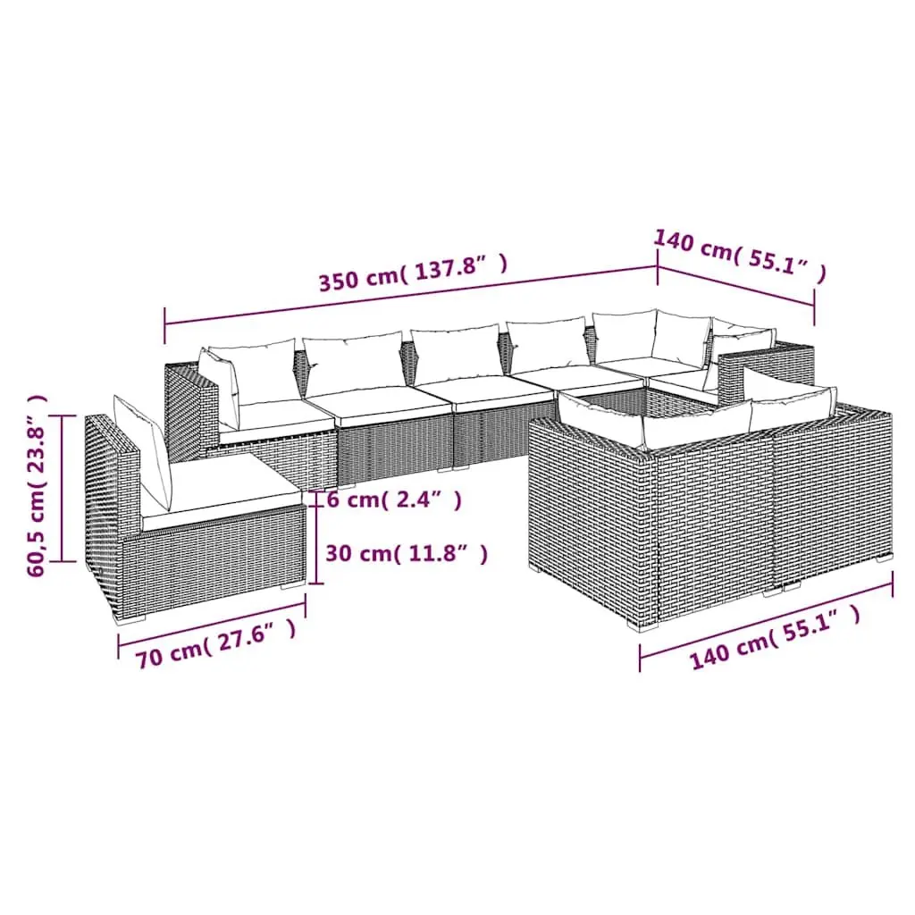 9-Piece Grey Outdoor Lounge Set