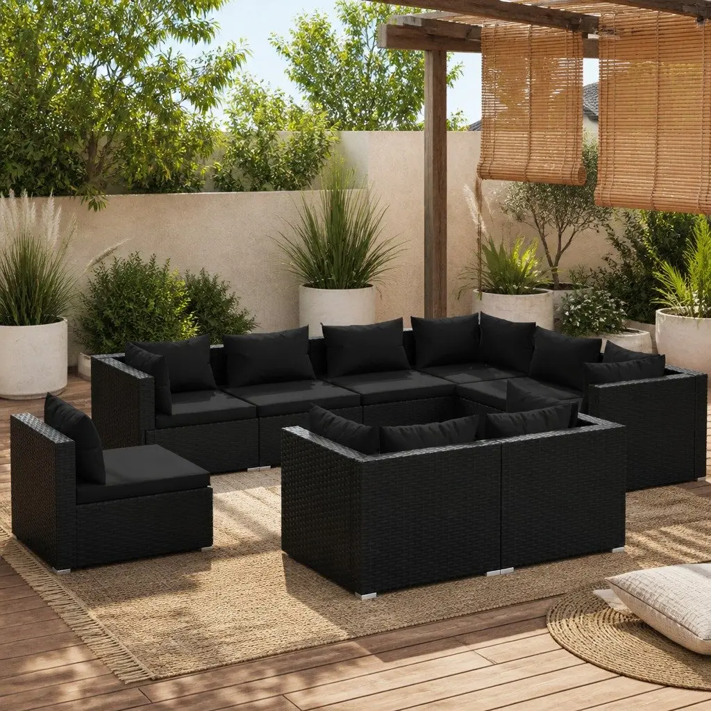Garden Lounge Set 9 Piece Poly Rattan Outdoor Furniture with Cushions Black