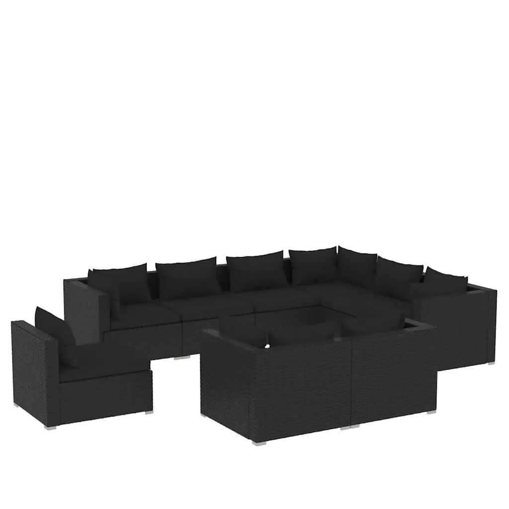 Garden Lounge Set 9 Piece Poly Rattan Outdoor Furniture with Cushions Black
