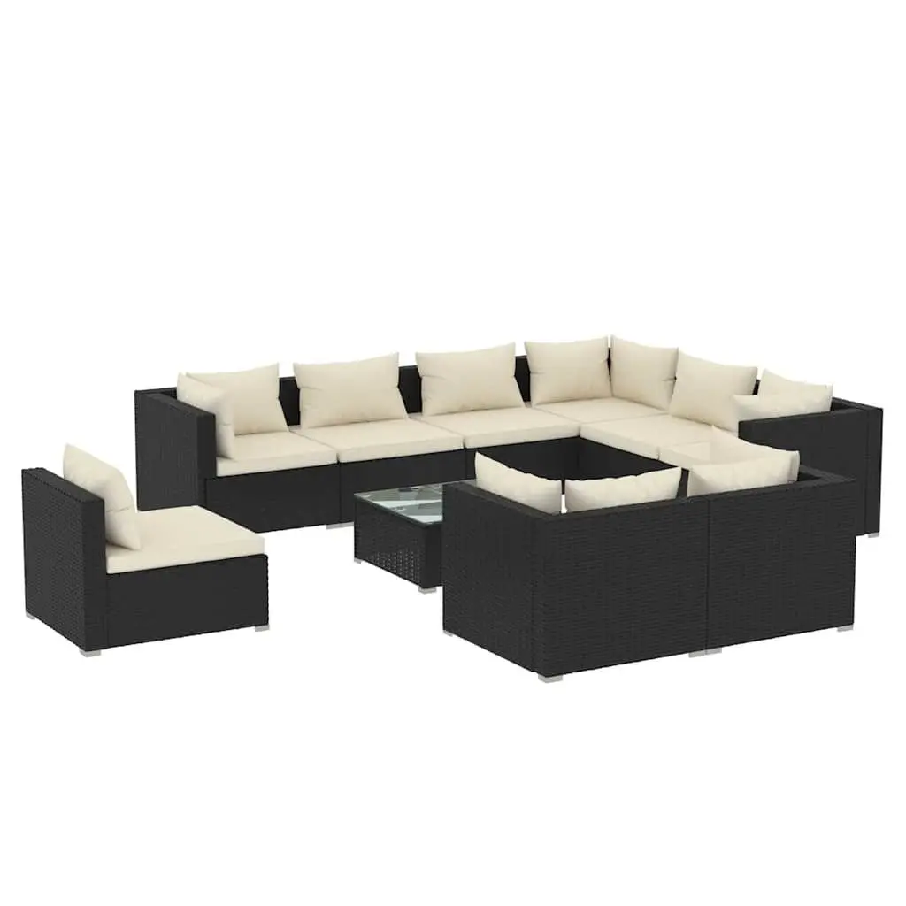 Outdoor Garden Lounge Set 10 Piece Poly Rattan Patio Furniture with Cushions