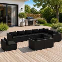 Outdoor Garden Lounge Set 10 Piece Poly Rattan Patio Furniture Modular Black