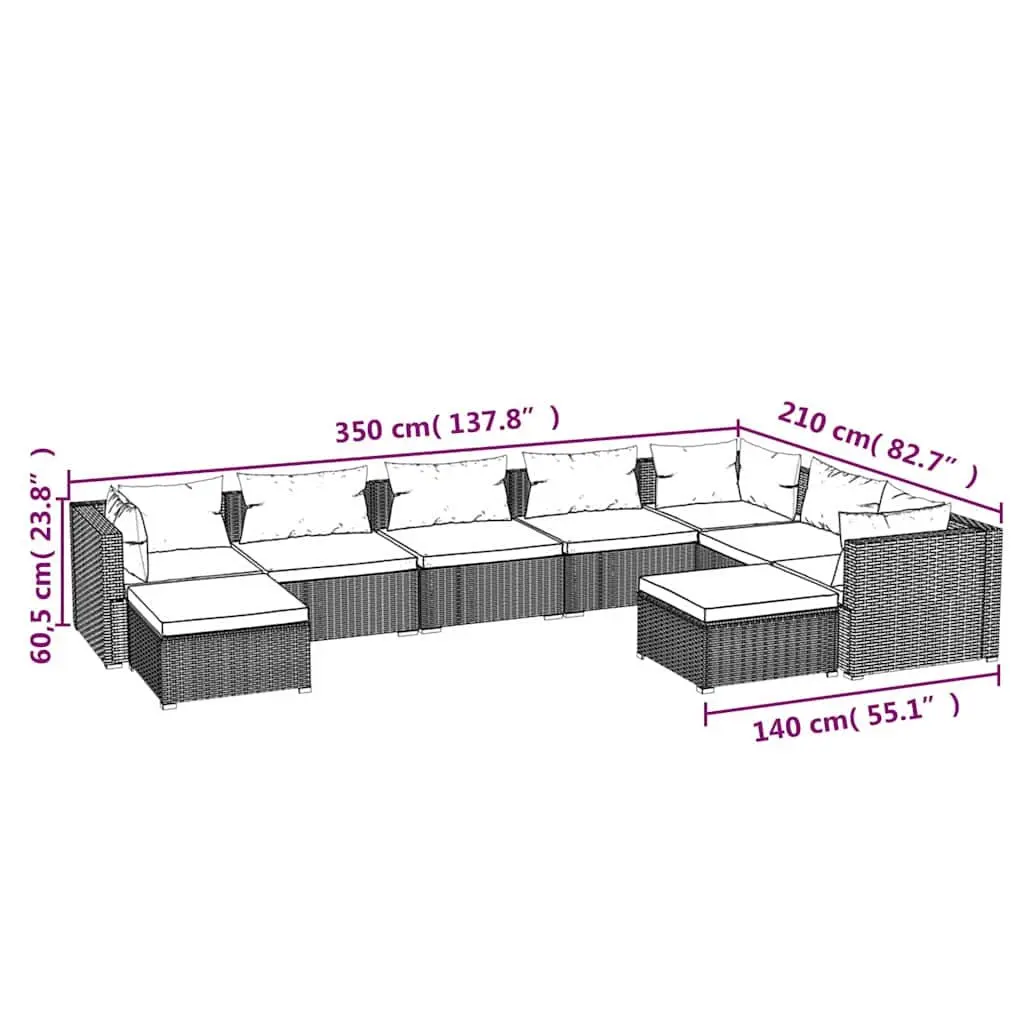 Garden Lounge Set 9 Piece Outdoor Patio Furniture Poly Rattan Grey with Cushions