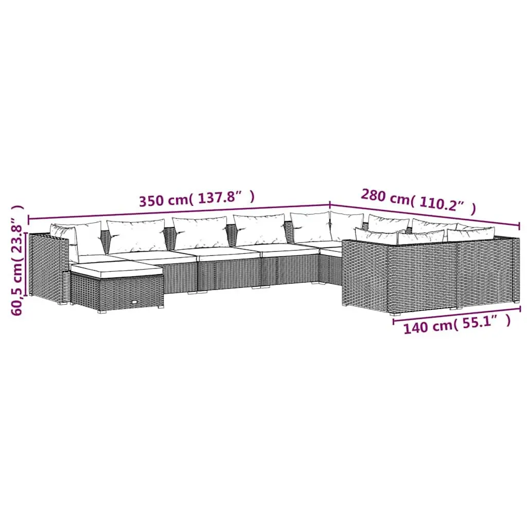 10 Piece Modular Garden Lounge Set Outdoor Furniture Weather Resistant Poly Rattan with Cushions Black