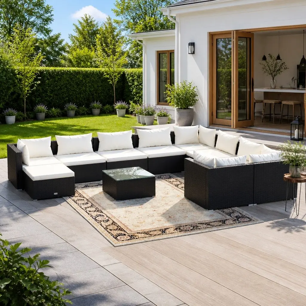 Garden Lounge Set Modular 11 Piece Outdoor Patio Furniture Black Poly Rattan