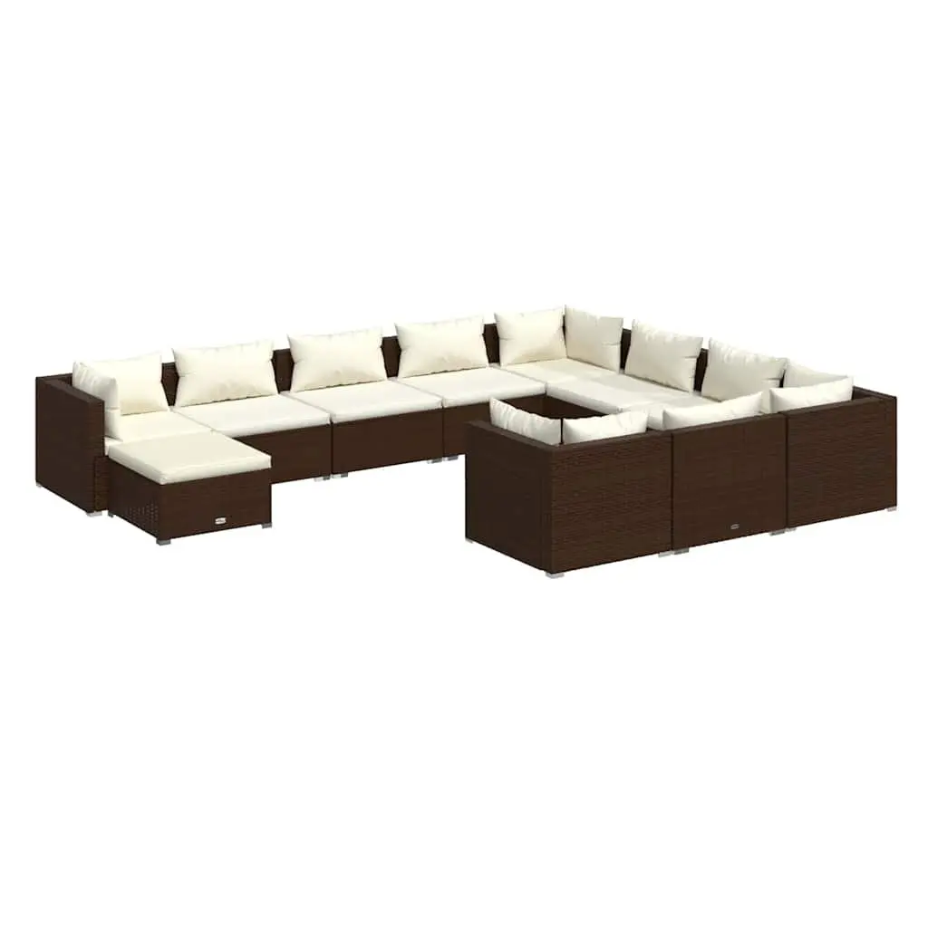 Outdoor Furniture Set 11 Piece Brown Poly Rattan Lounge with Cushions Weather Resistant