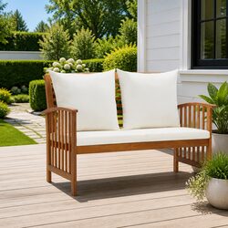 Outdoor Garden Bench 119cm Solid Acacia Wood White Seat with Cushions Backrest