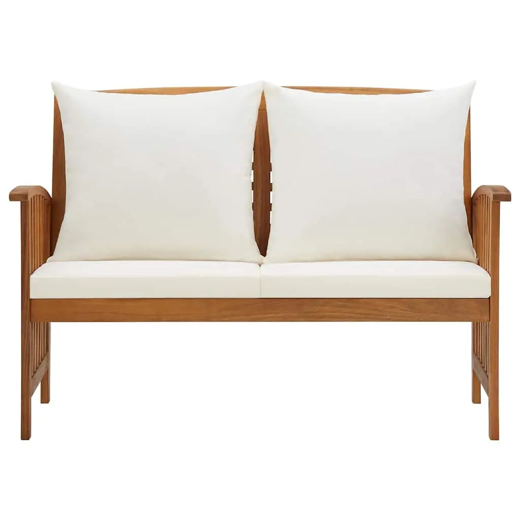 Solid Acacia Wood Outdoor Garden Bench 119cm White with Cushions and Backrest