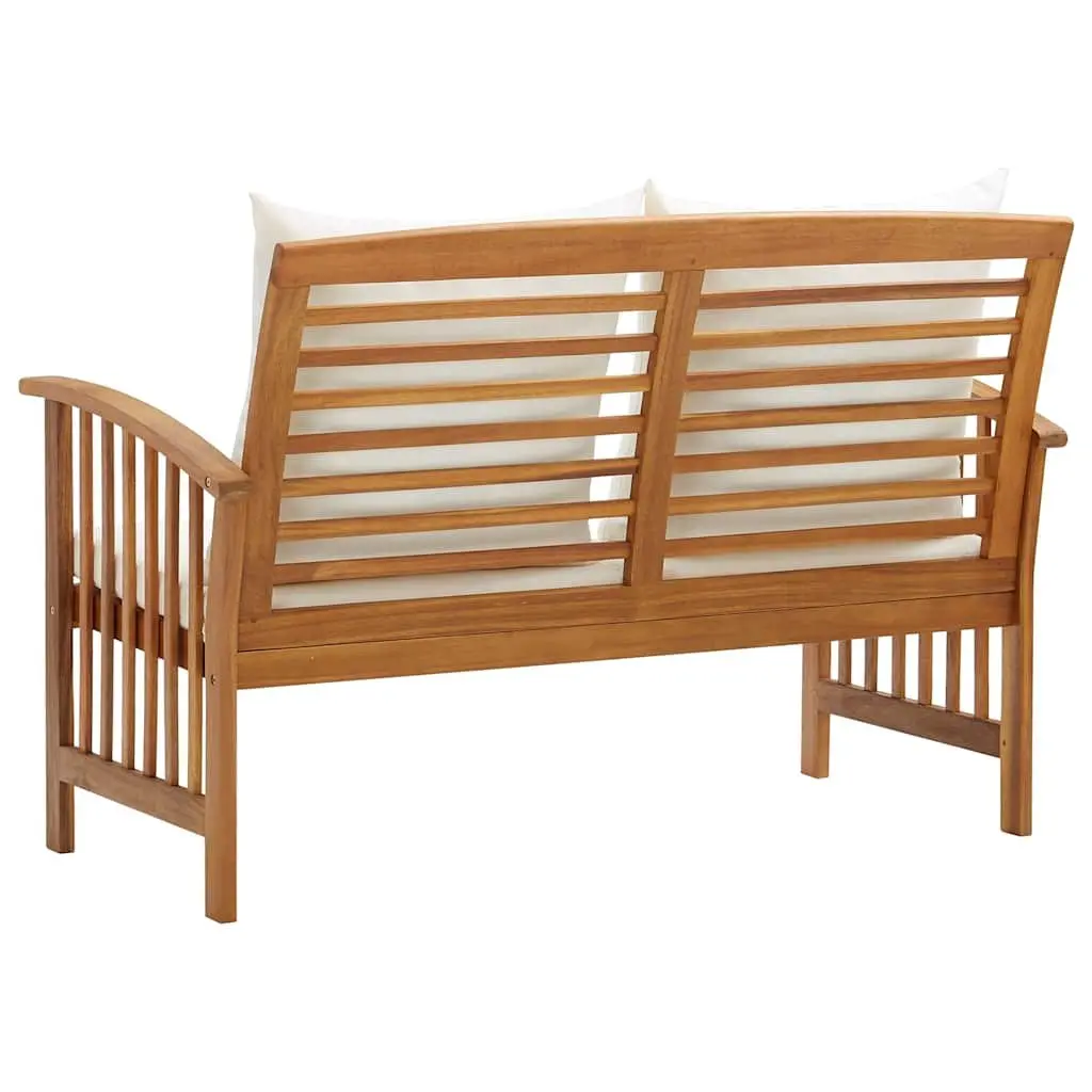 Solid Acacia Wood Outdoor Garden Bench 119cm White with Cushions and Backrest