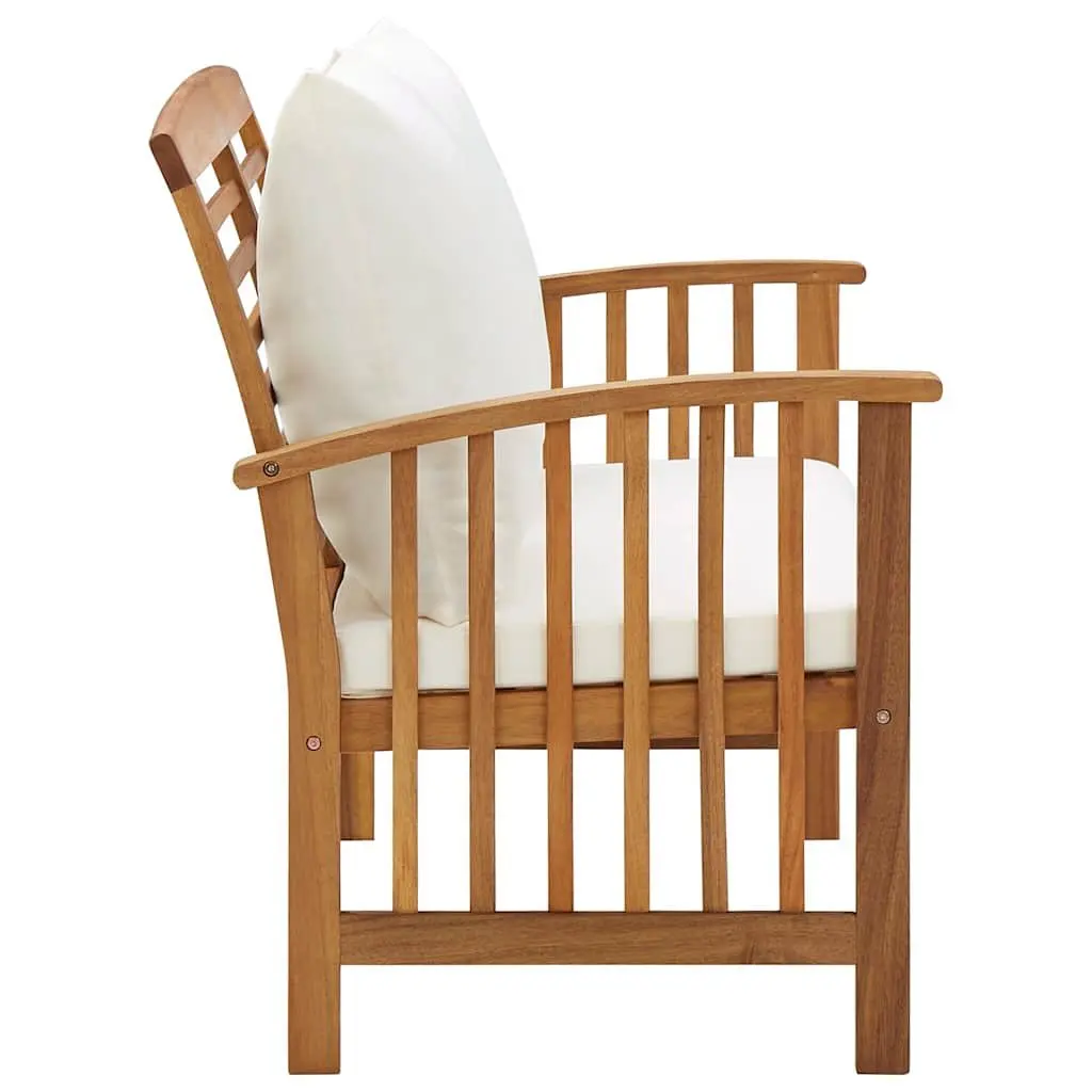 Solid Acacia Wood Outdoor Garden Bench 119cm White with Cushions and Backrest