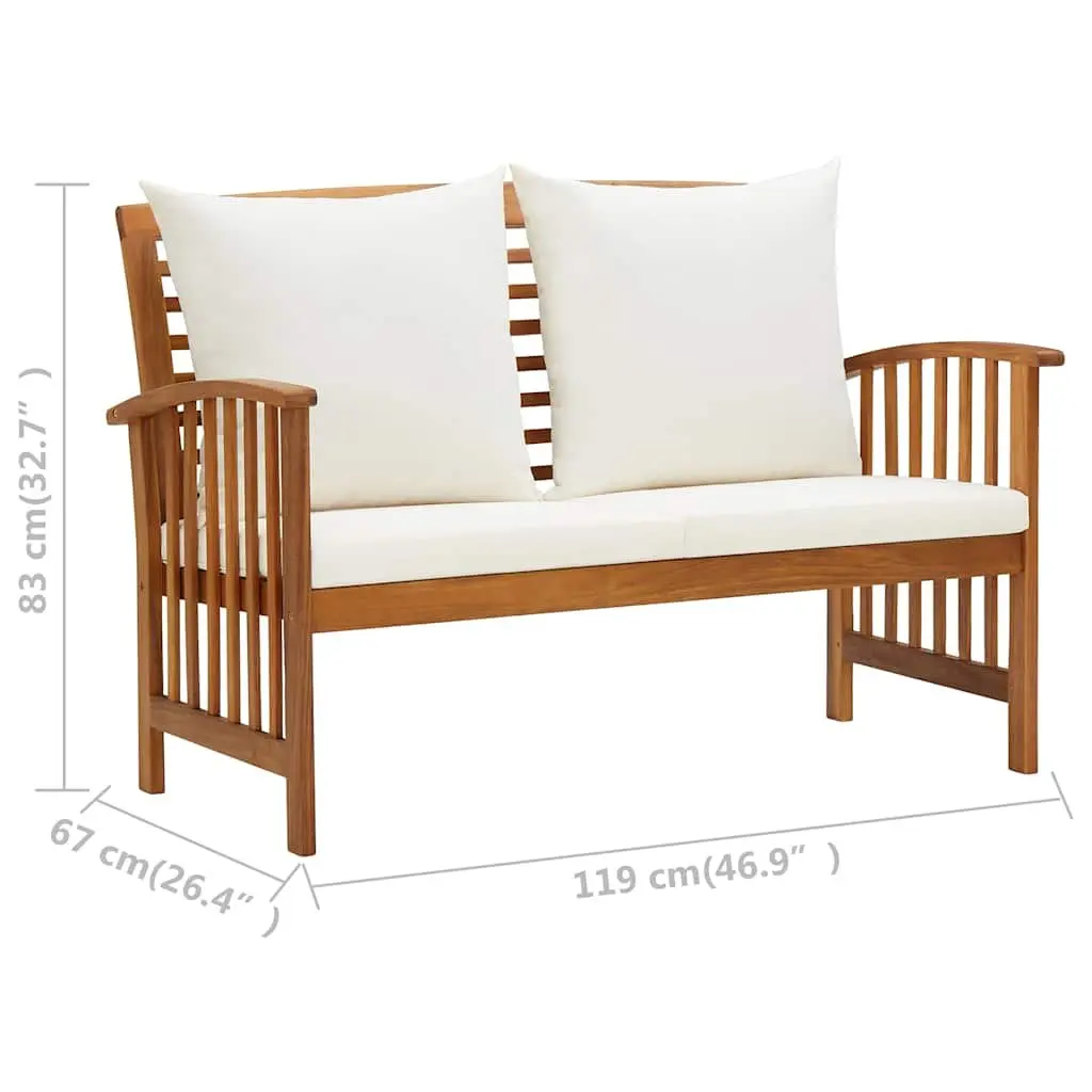 Solid Acacia Wood Outdoor Garden Bench 119cm White with Cushions and Backrest