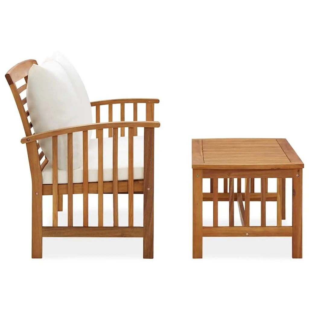 Garden Lounge Set 2 Piece Outdoor Furniture Solid Acacia Wood White