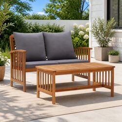 Garden Lounge Set 2 Piece Outdoor Furniture with Cushions Acacia Wood Patio
