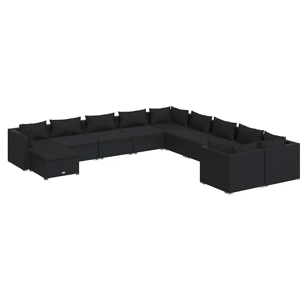 Garden Lounge Set 11 Piece Outdoor Patio Furniture Poly Rattan Black Cushions