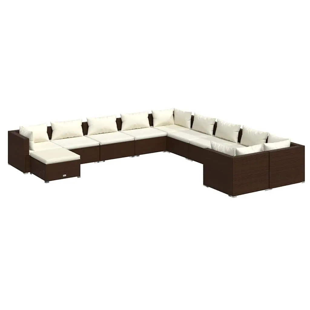 Garden Lounge Set Modular 11 Piece Poly Rattan Outdoor Furniture with Cushions Brown