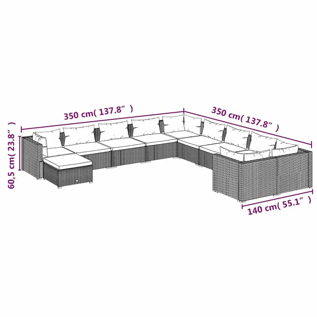 Garden Lounge Set Modular Weather-Resistant 11 Piece Outdoor Patio Furniture Grey Cushions