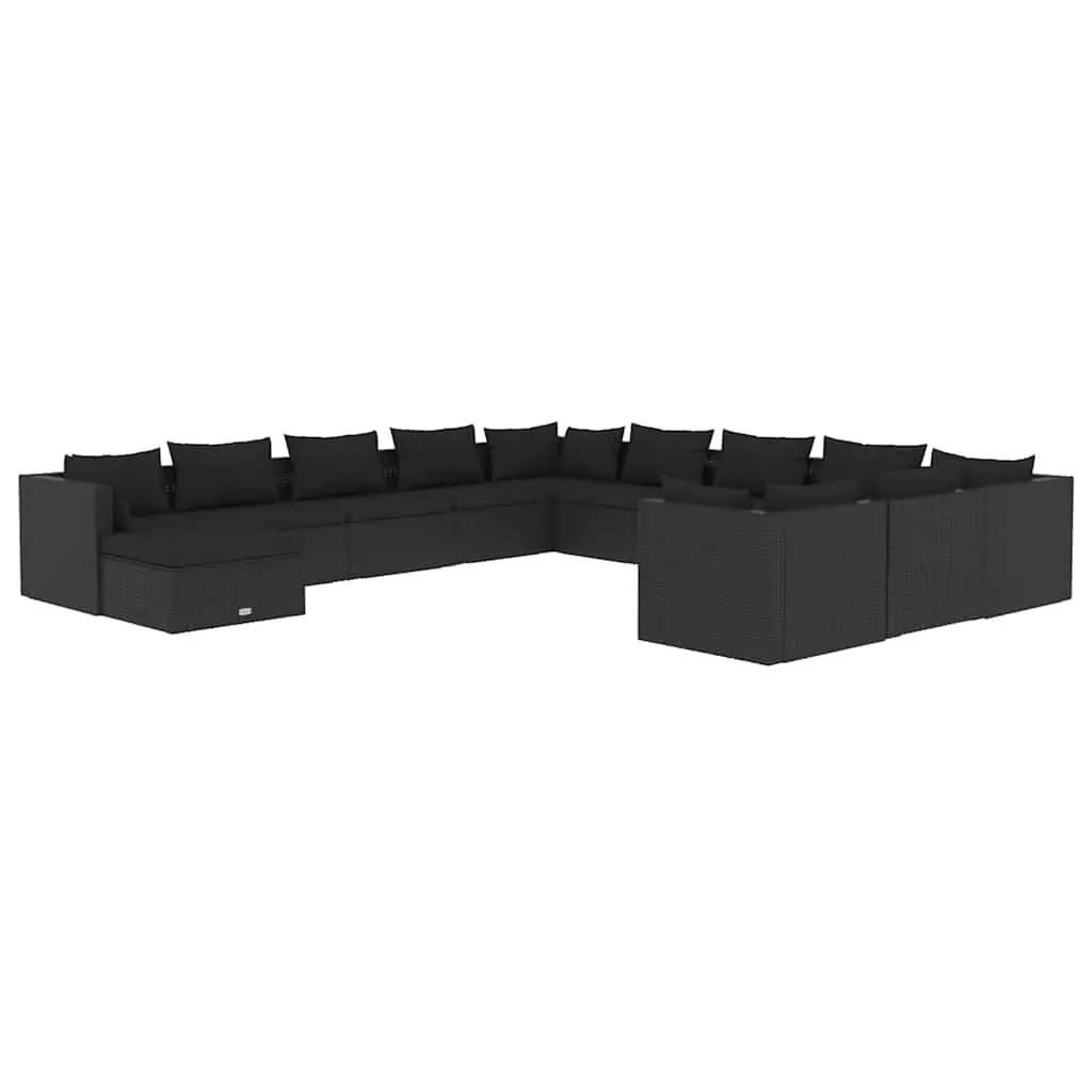 12 Piece Garden Lounge Set with Cushions Poly Rattan Outdoor Patio Black