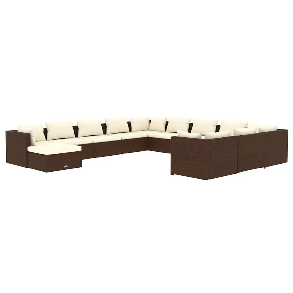 12 Piece Patio Furniture Set Weather Resistant Poly Rattan Outdoor Garden Lounge with Cushions Brown