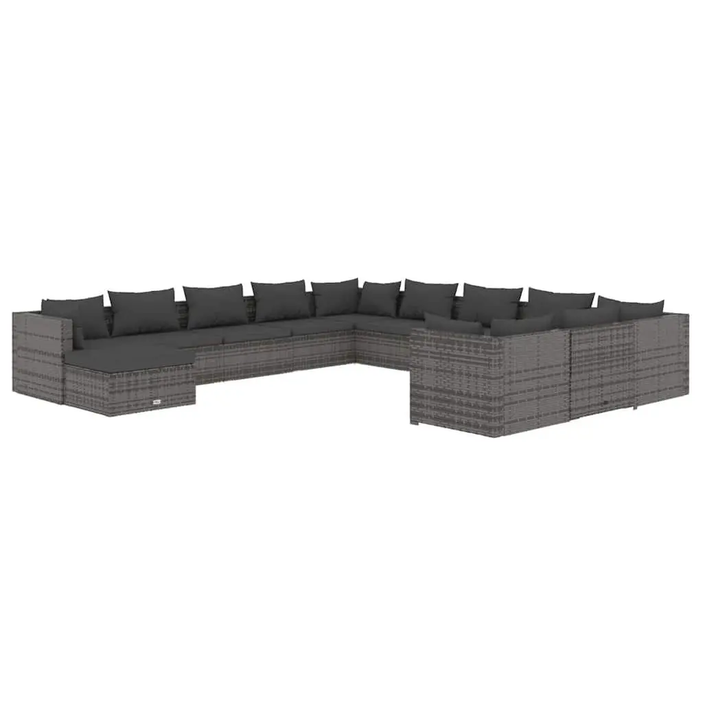 Outdoor Lounge Set 12 Piece Grey PE Rattan Garden Patio Furniture with Cushions
