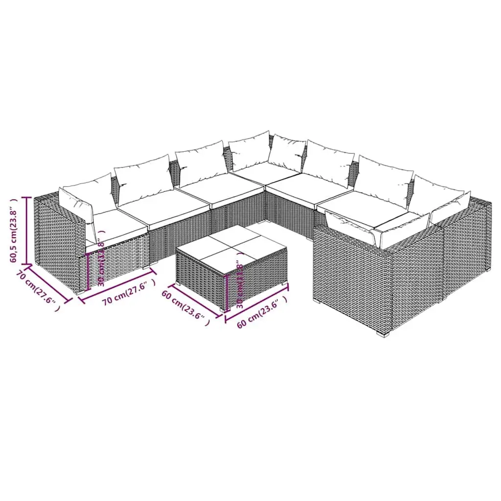 9 Piece Garden Lounge Set Weather-Resistant Poly Rattan Brown Cushions