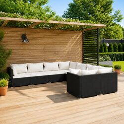 Garden Lounge Set 8 Piece Outdoor Patio Furniture Poly Rattan Black Cushions
